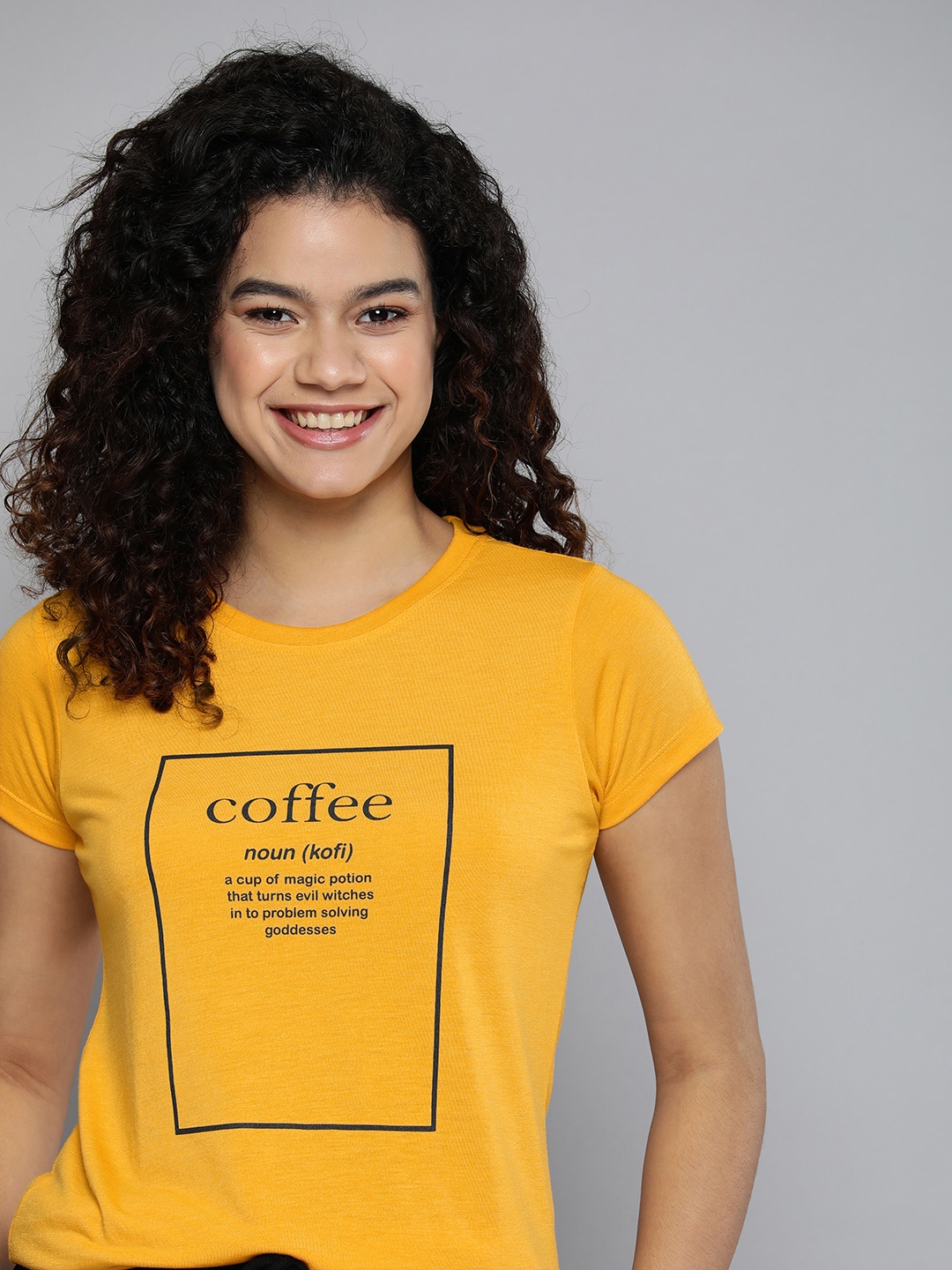

HERE&NOW Women Yellow Printed Round Neck Lounge T-shirt