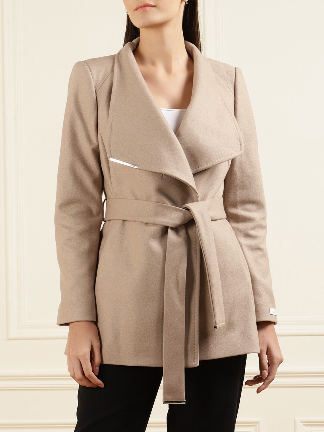 

Ted Baker Brown Solid Single-Breasted Wrap-On Coat