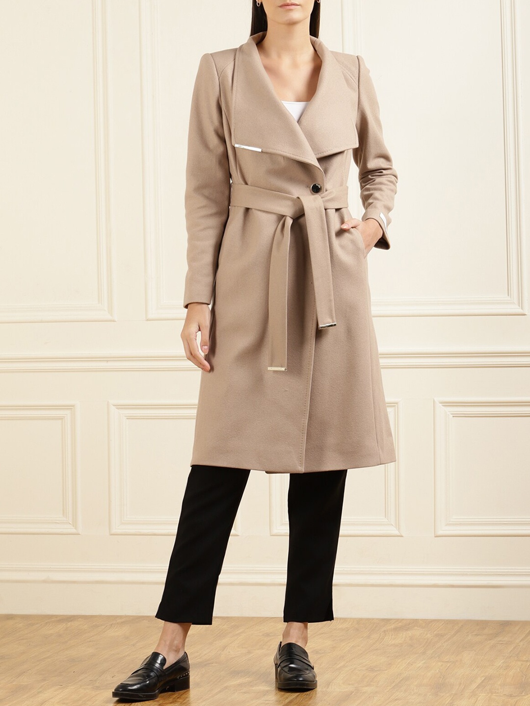 

Ted Baker Women Formal Brown Solid Long Wrap Coat