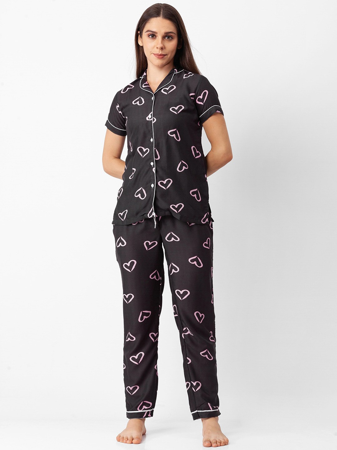 

FashionRack Women Printed Pure Cotton Night suit, Black