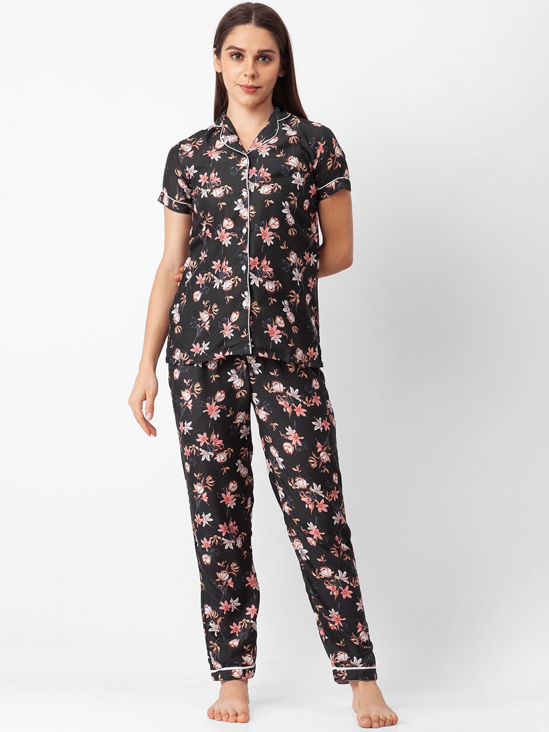 

FashionRack Women Printed Pure Cotton Night suit, Black