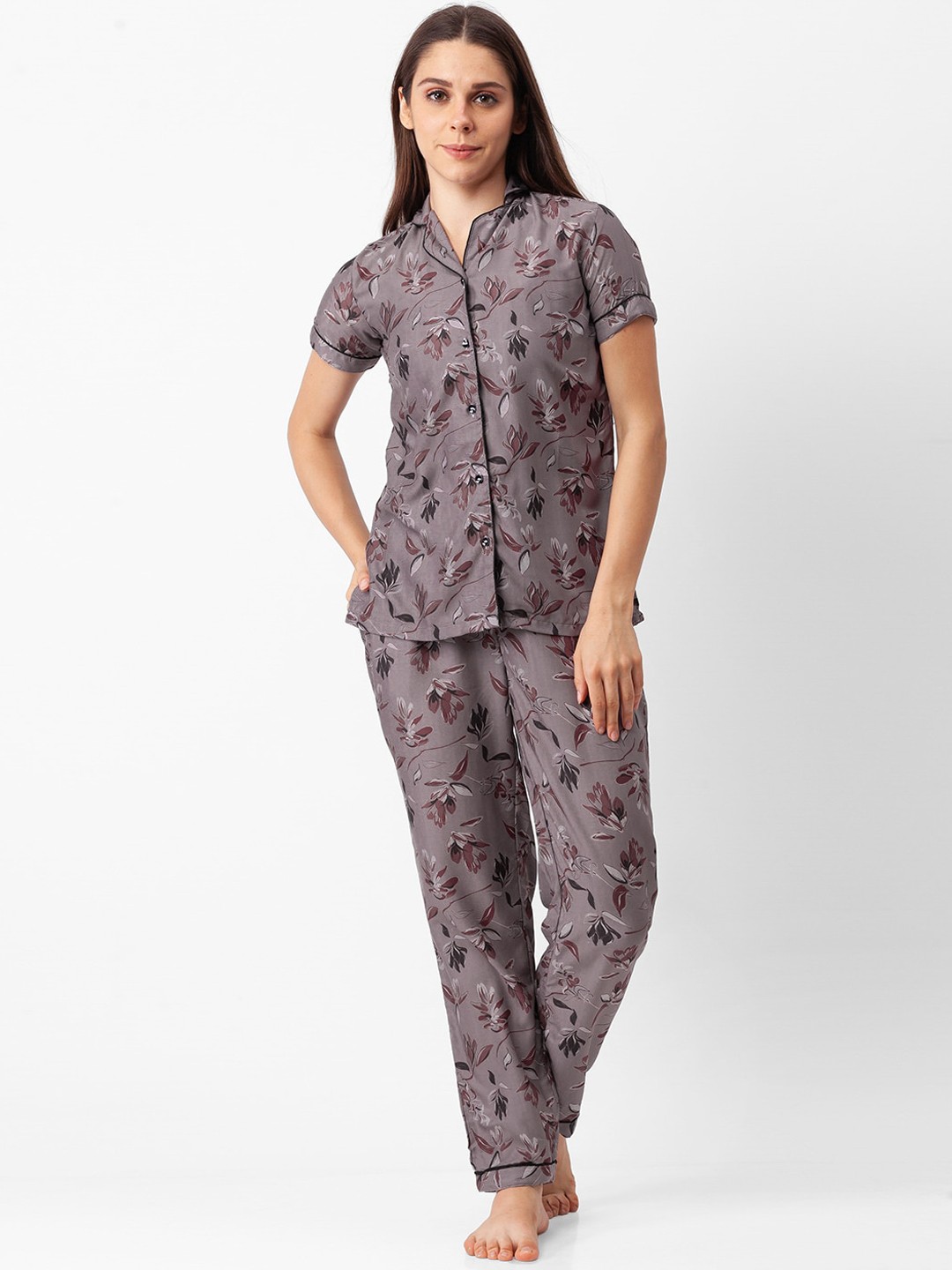 

FashionRack Women Printed Pure Cotton Night suit, Brown