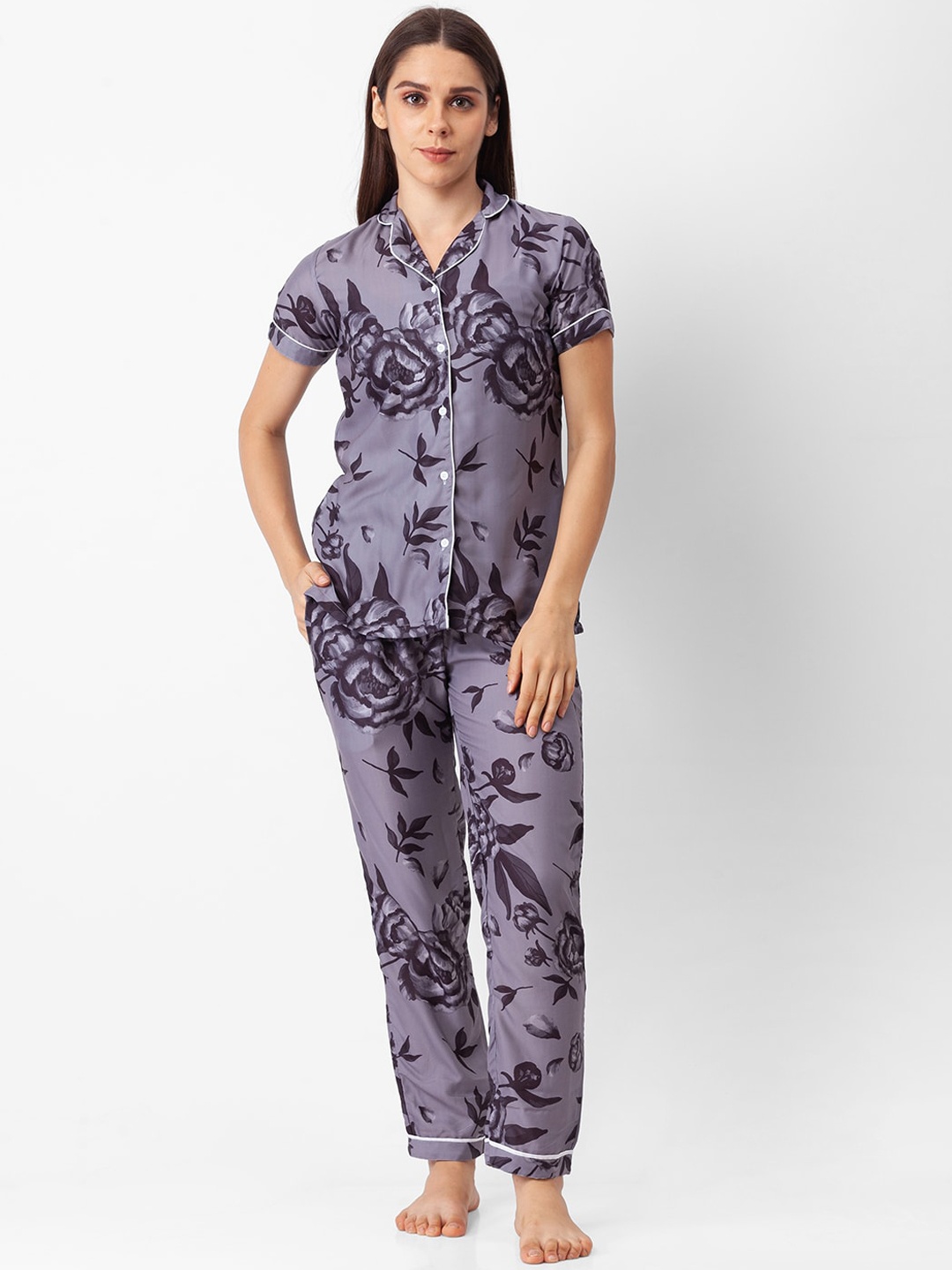 

FashionRack Women Printed Pure Cotton Night suit, Black