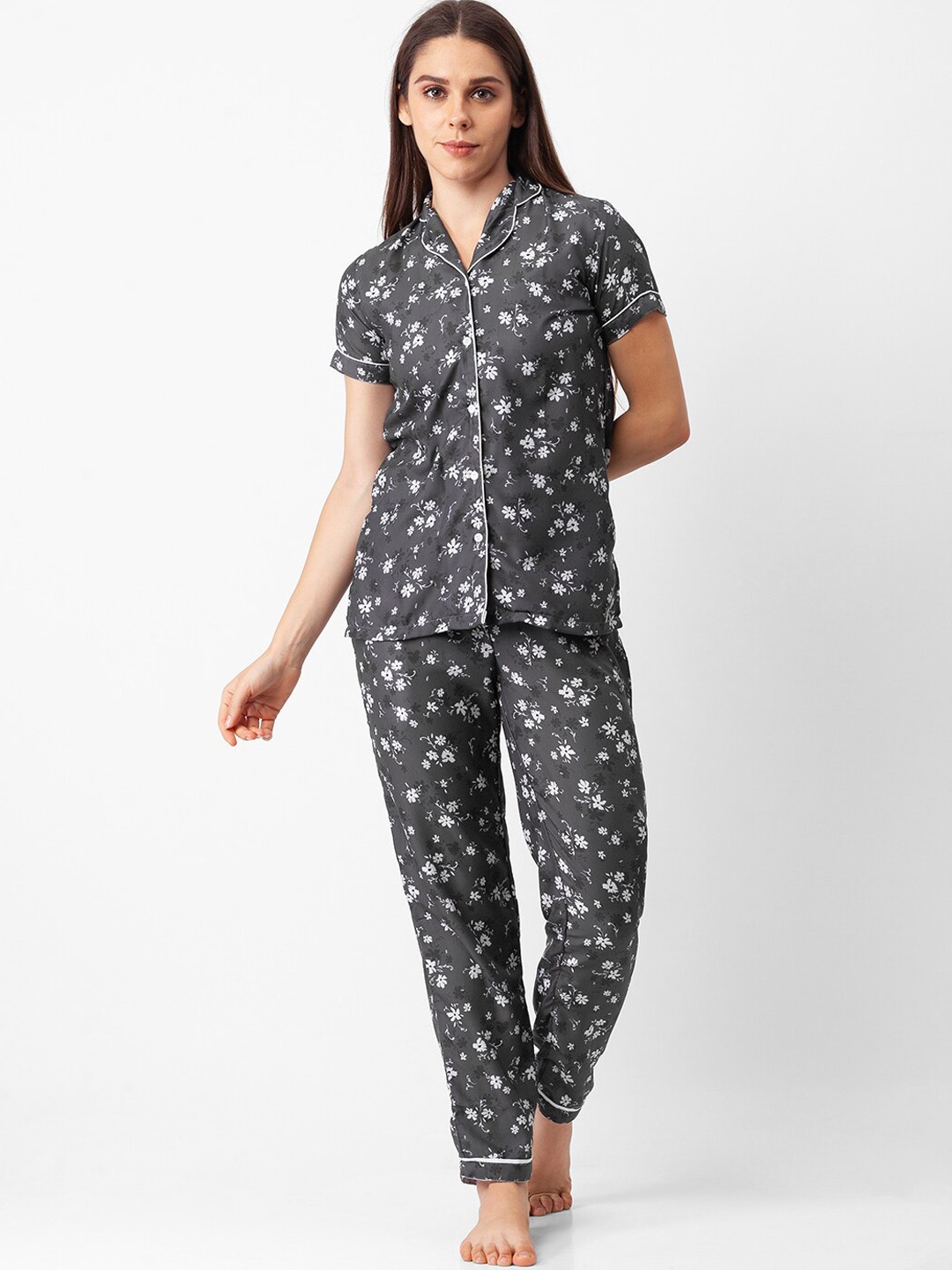 

FashionRack Women Printed Pure Cotton Night suit, Grey