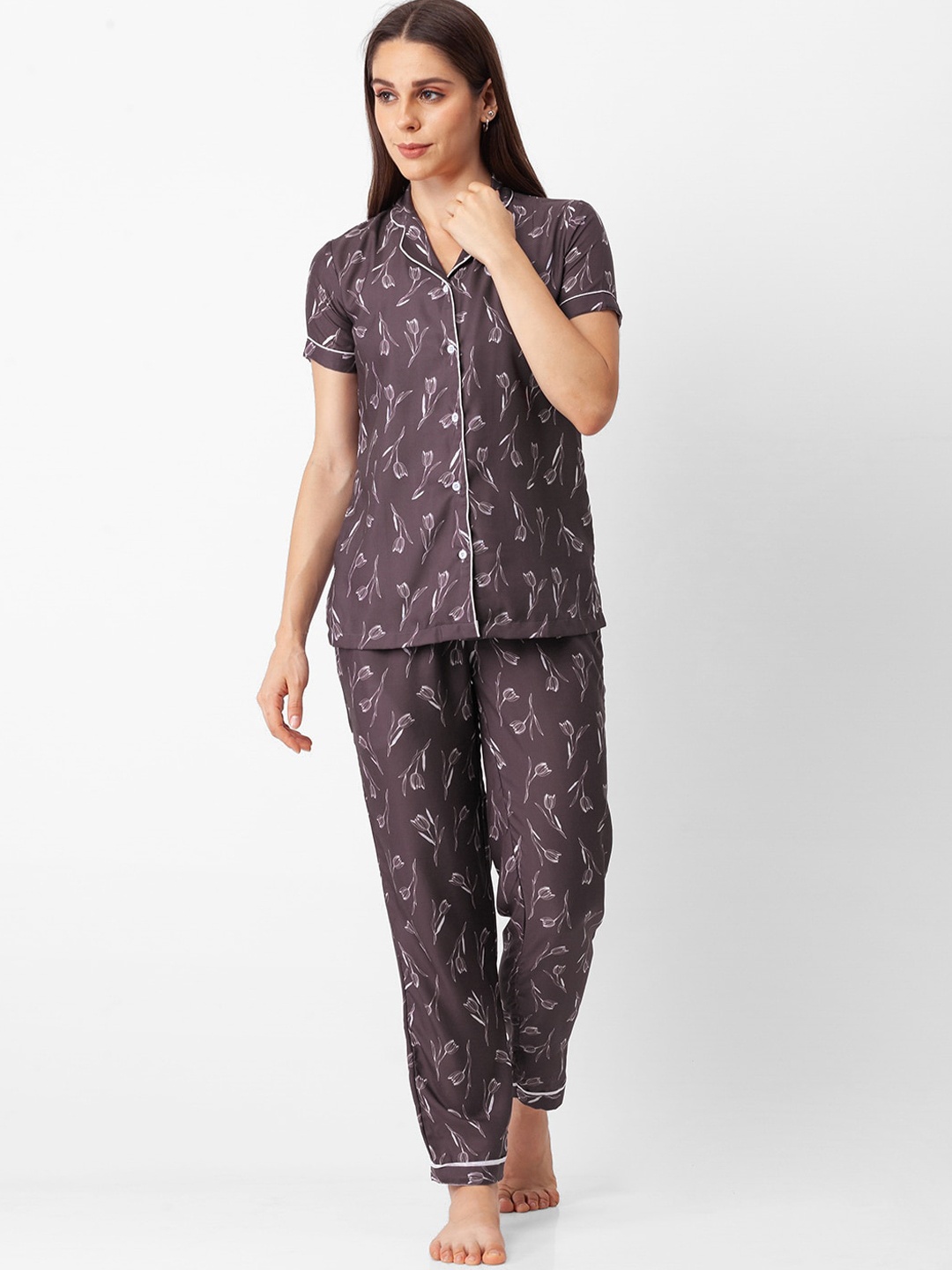 

FashionRack Women Printed Pure Cotton Night suit, Brown