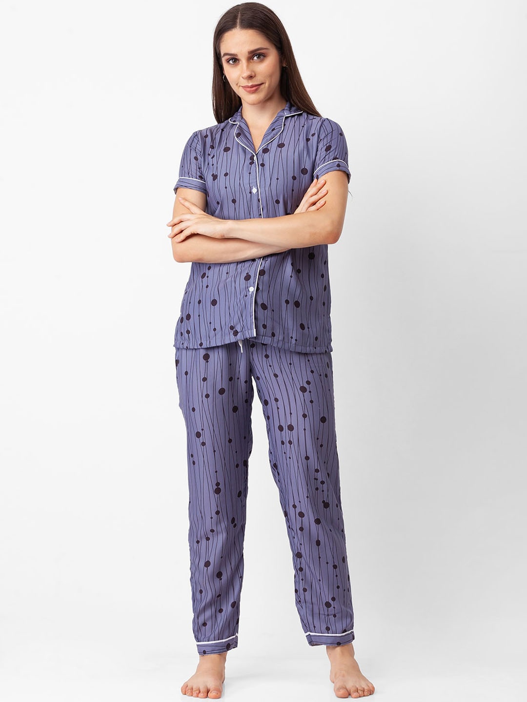 

FashionRack Women Printed Pure Cotton Night suit, Grey