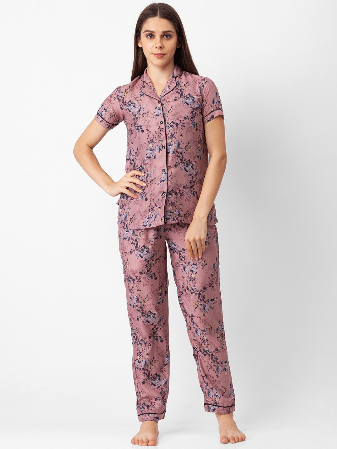 

FashionRack Women Printed Pure Cotton Night suit, Brown
