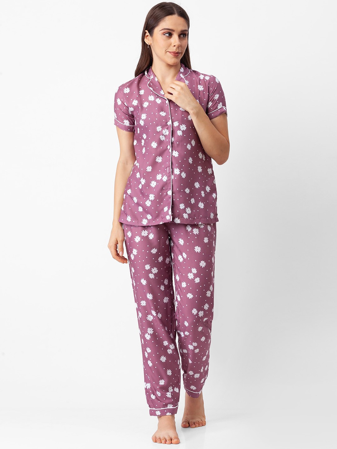 

FashionRack Women Printed Pure Cotton Night suit, Pink