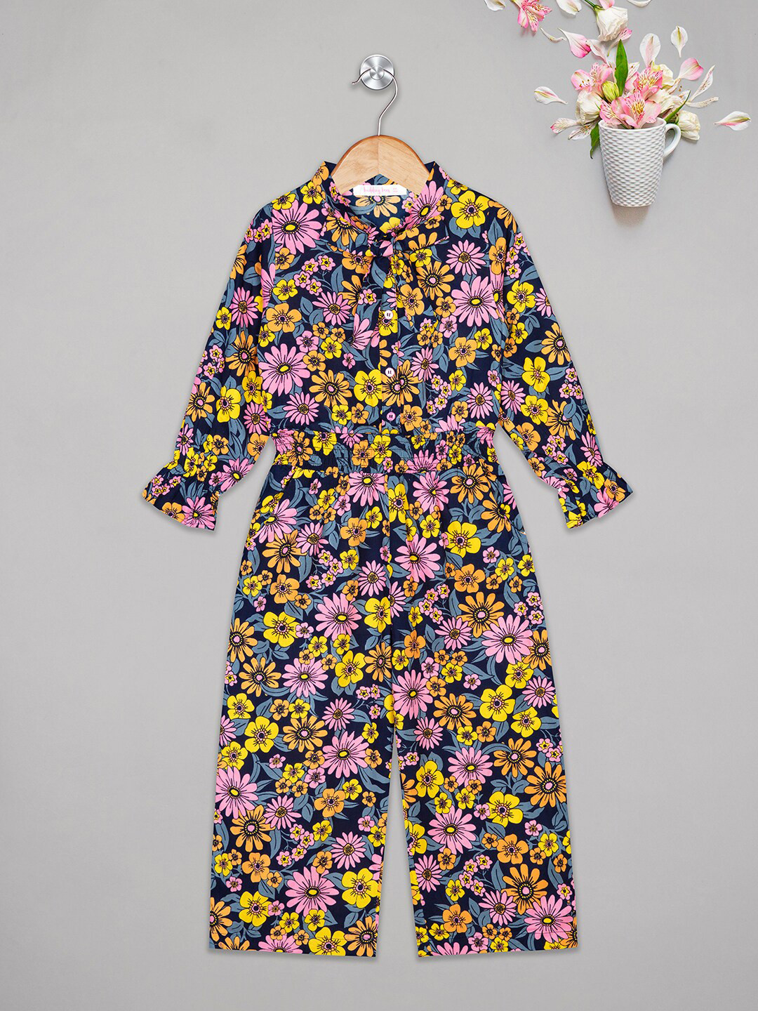 

Budding Bees Girls Printed Basic Jumpsuit, Blue