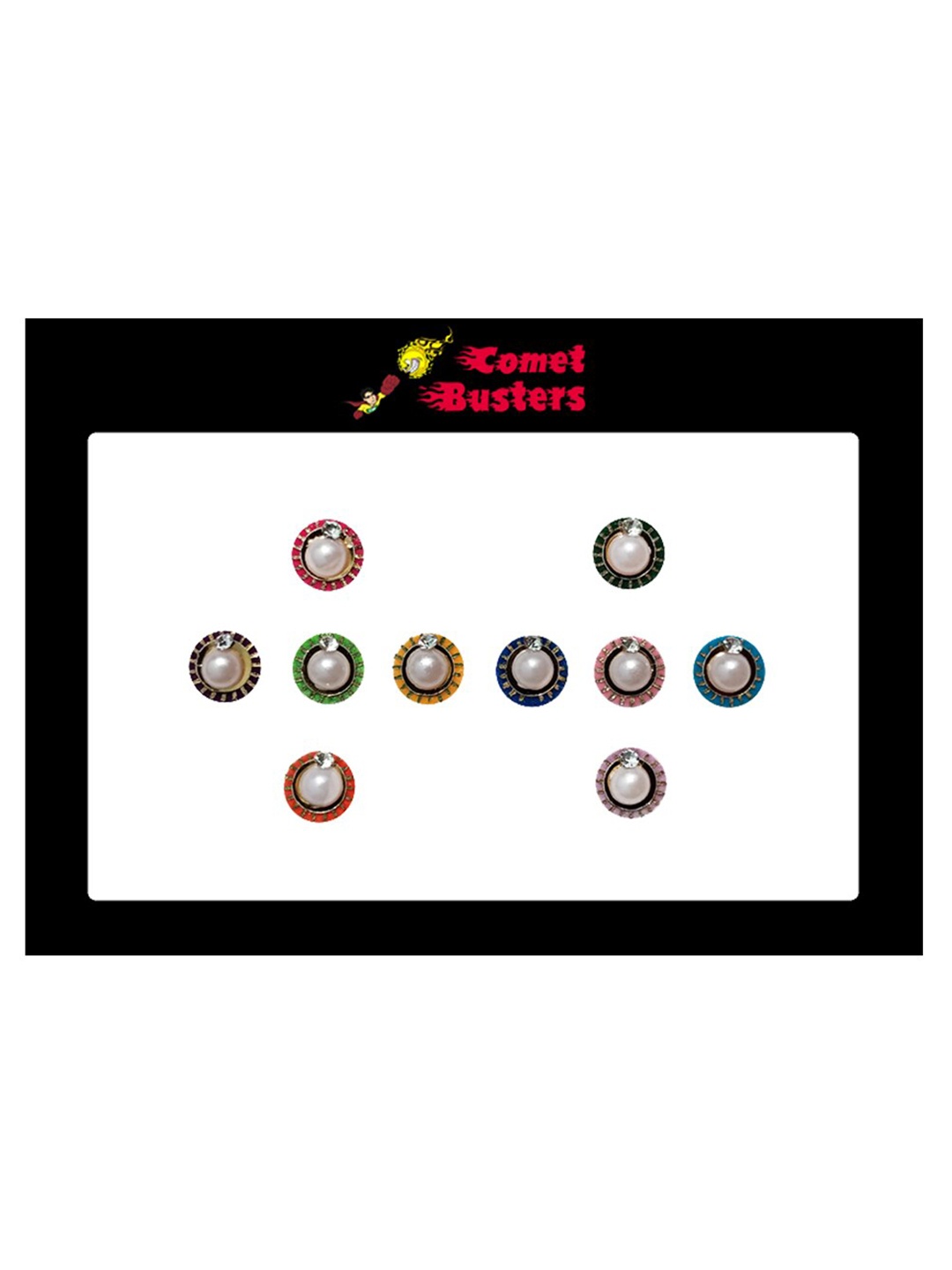 

Comet Busters Set of 10 Embellished Designer Bindis - Multicoloured, Multi