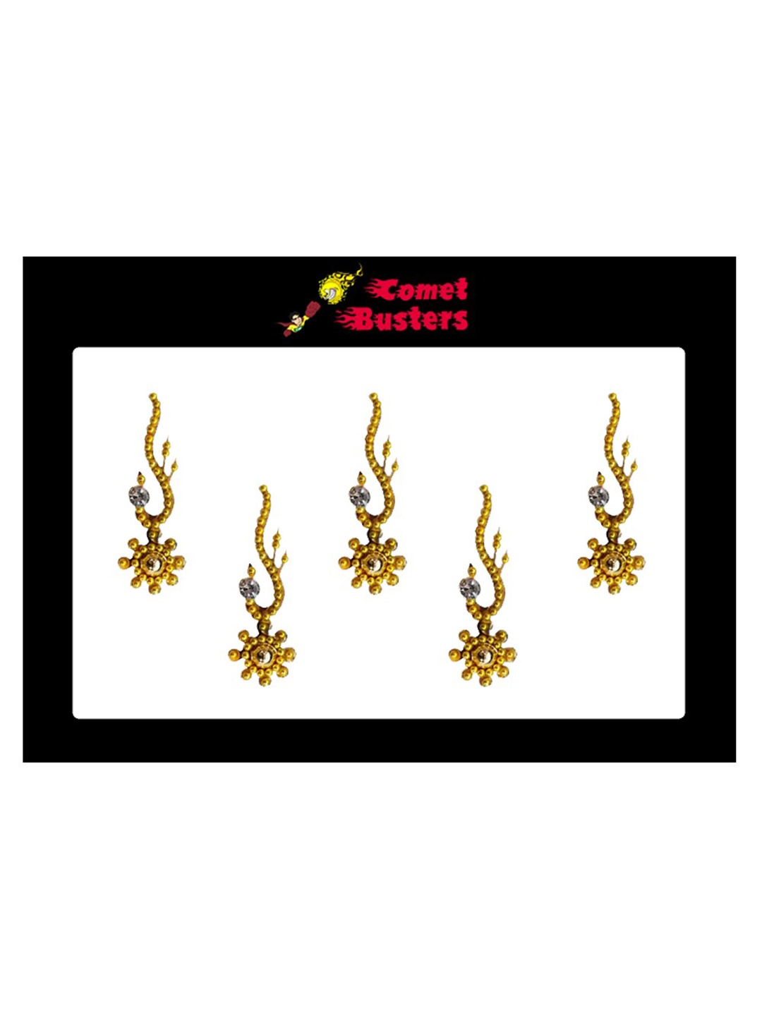 

Comet Busters Mustard Yellow Embellished Bindis - 5 Pcs, Gold