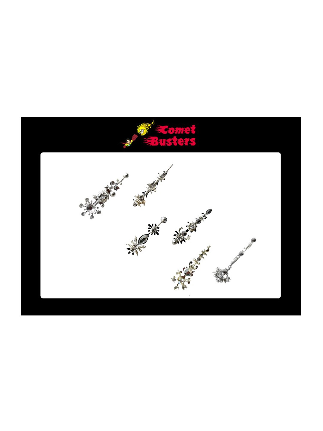 

Comet Busters Silver-Toned Stone Studded Bindis - 6 Pcs