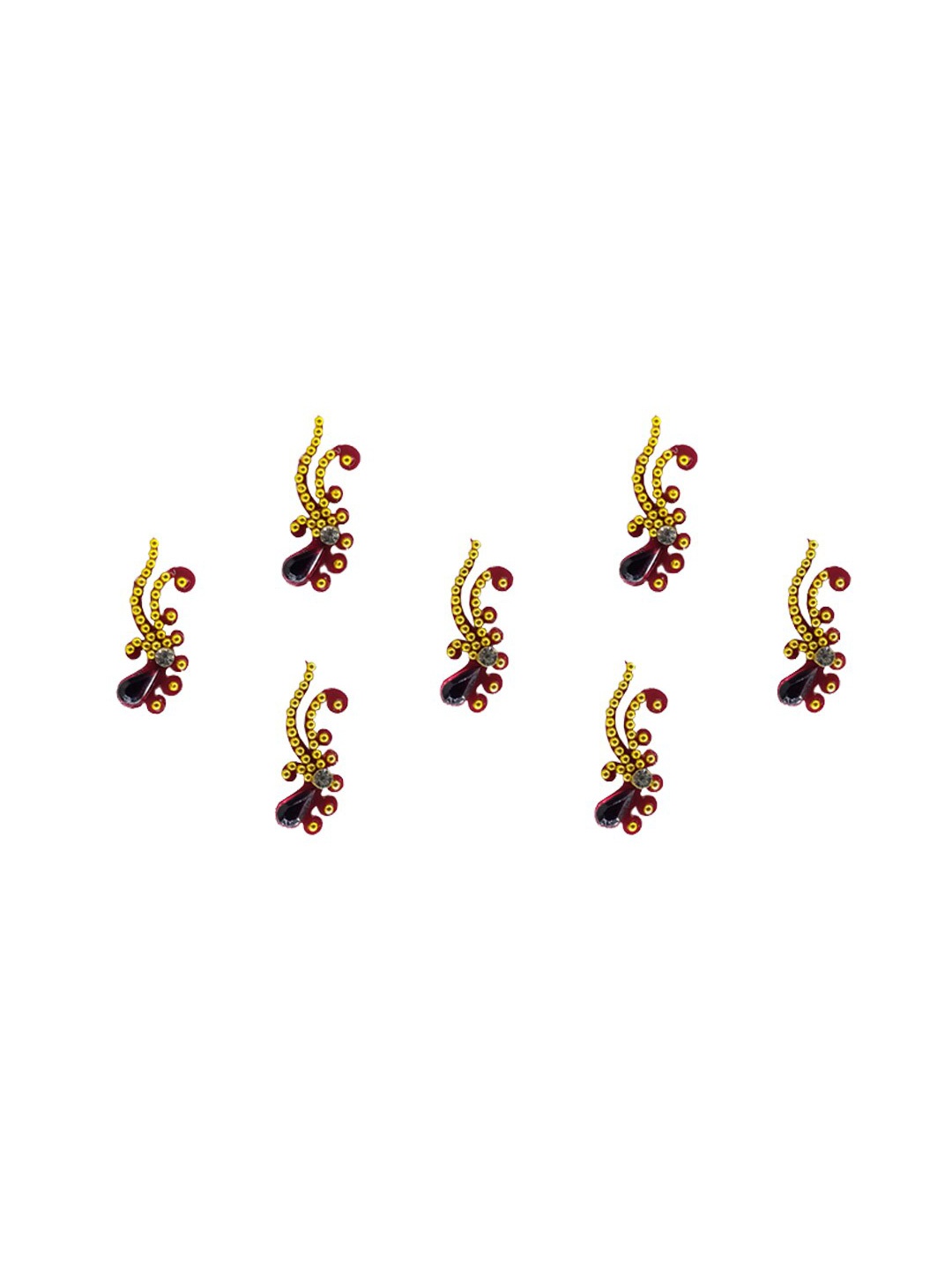 

Comet Busters Gold-Toned & Maroon Embellished Bindis - 7 Pcs