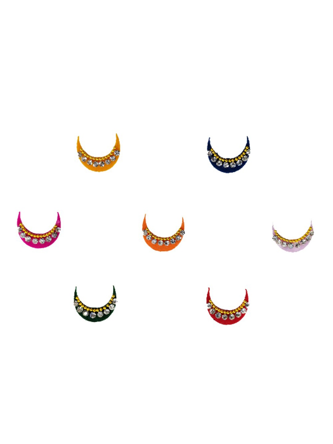 

Comet Busters Multicolored Embellished Crescent Shaped Bindis - 7 Pcs, Multi