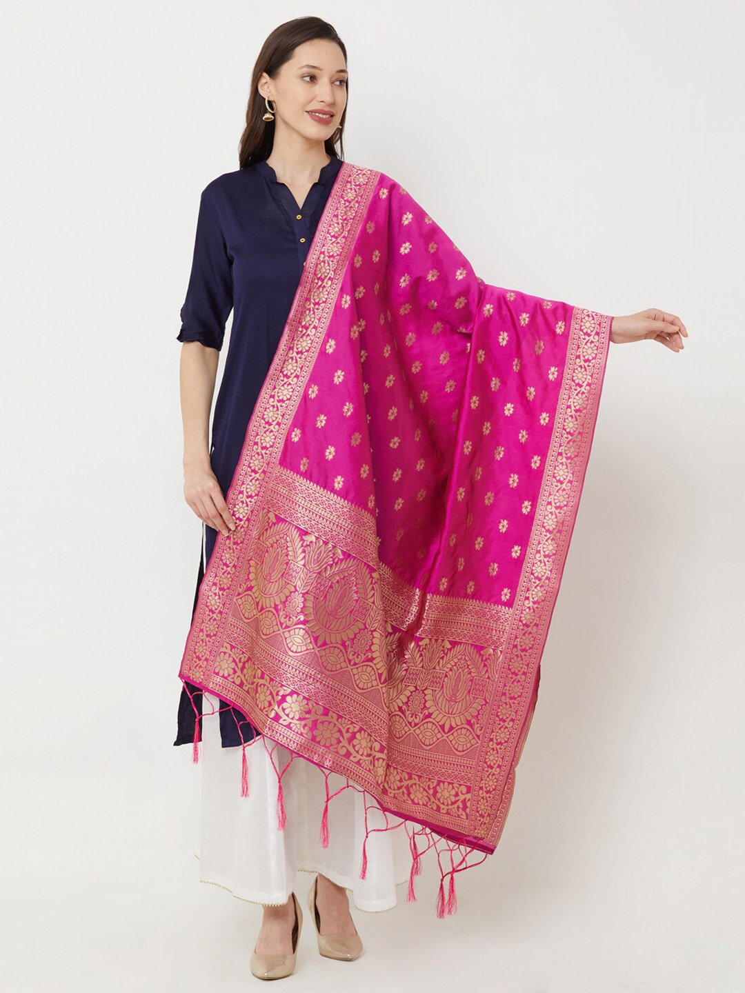 

KALINI Ethnic Motifs Woven Design Dupatta, Pink