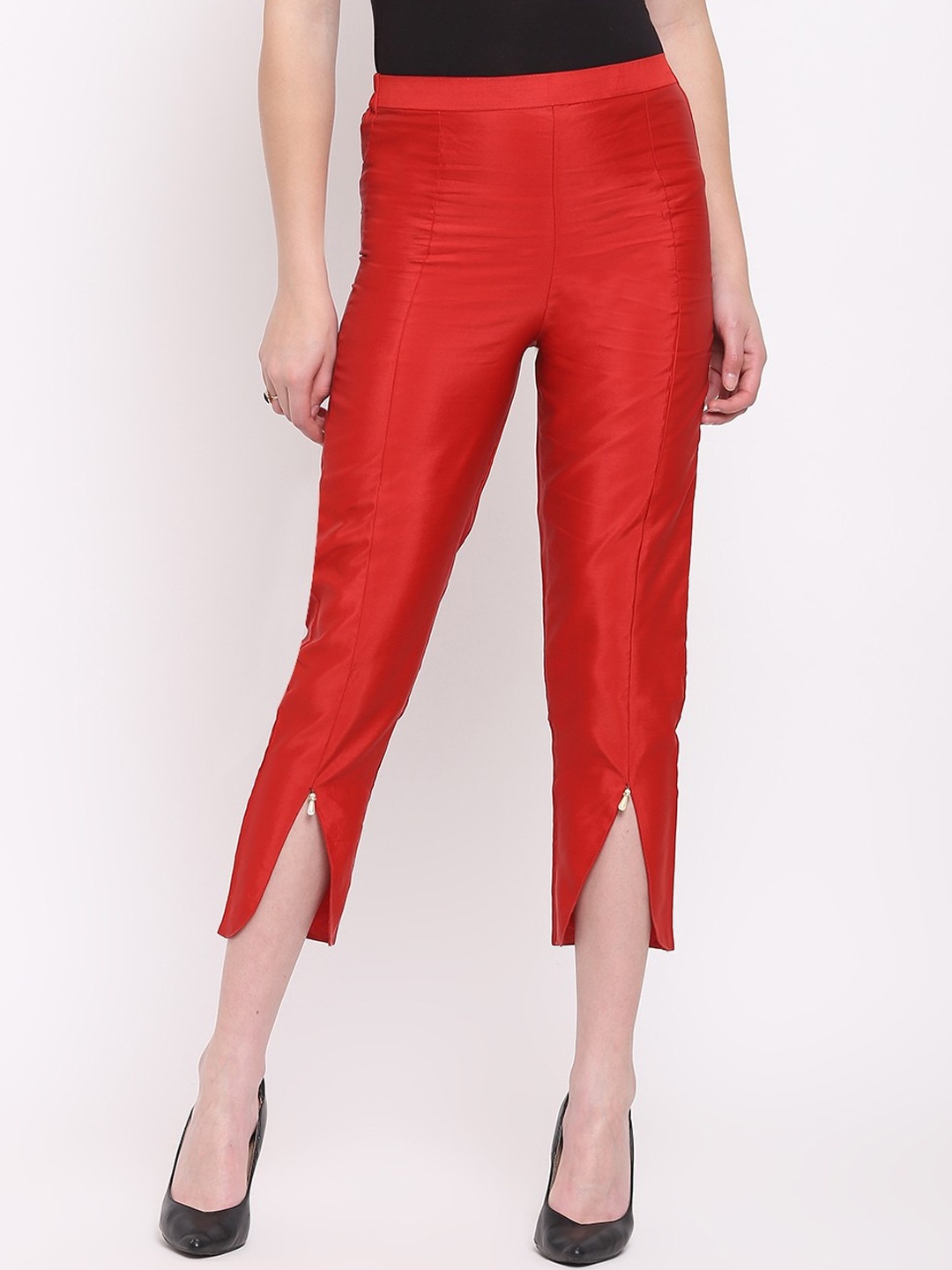 

RIVI Women Maroon Solid Trousers