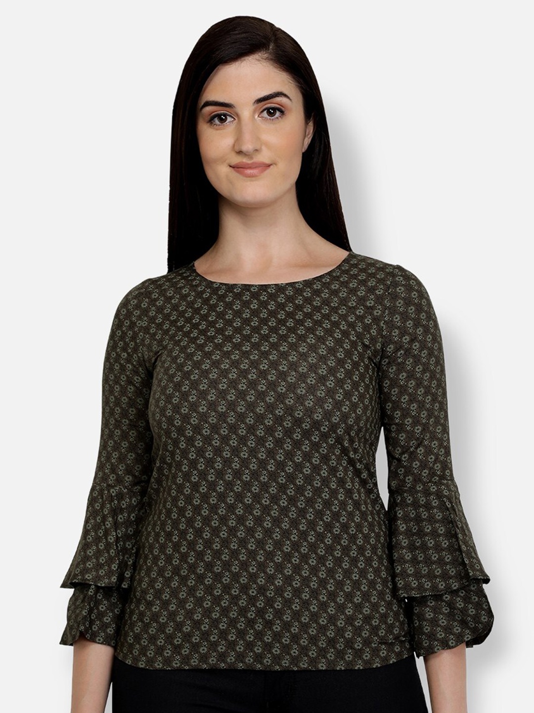 

Ashtag Olive Green Printed Pure Cotton Top