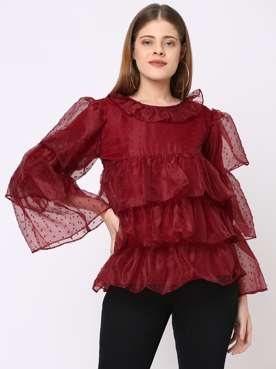 

Ashtag Maroon Ruffles Tiered Top