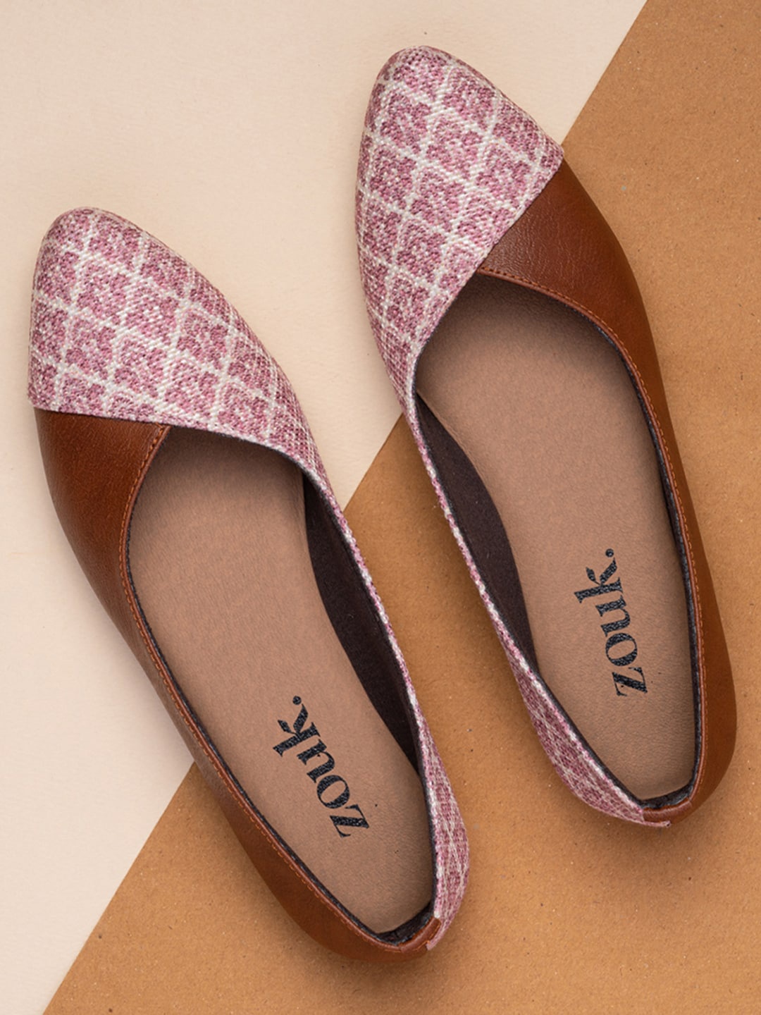 

ZOUK Women Pink & Brown Printed Ballerinas Flats