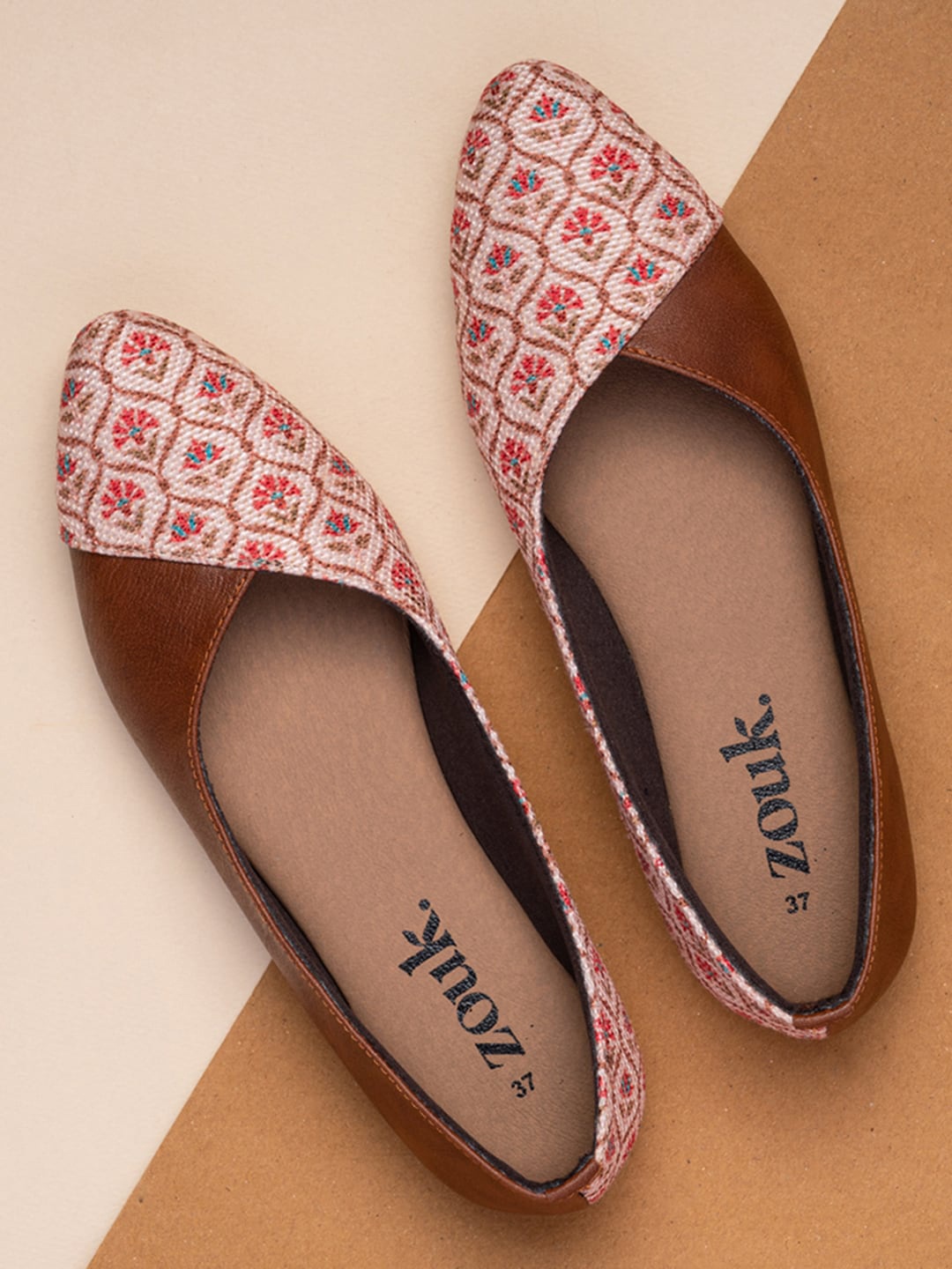 

ZOUK Women Pink & Brown Printed Ballerinas Flats