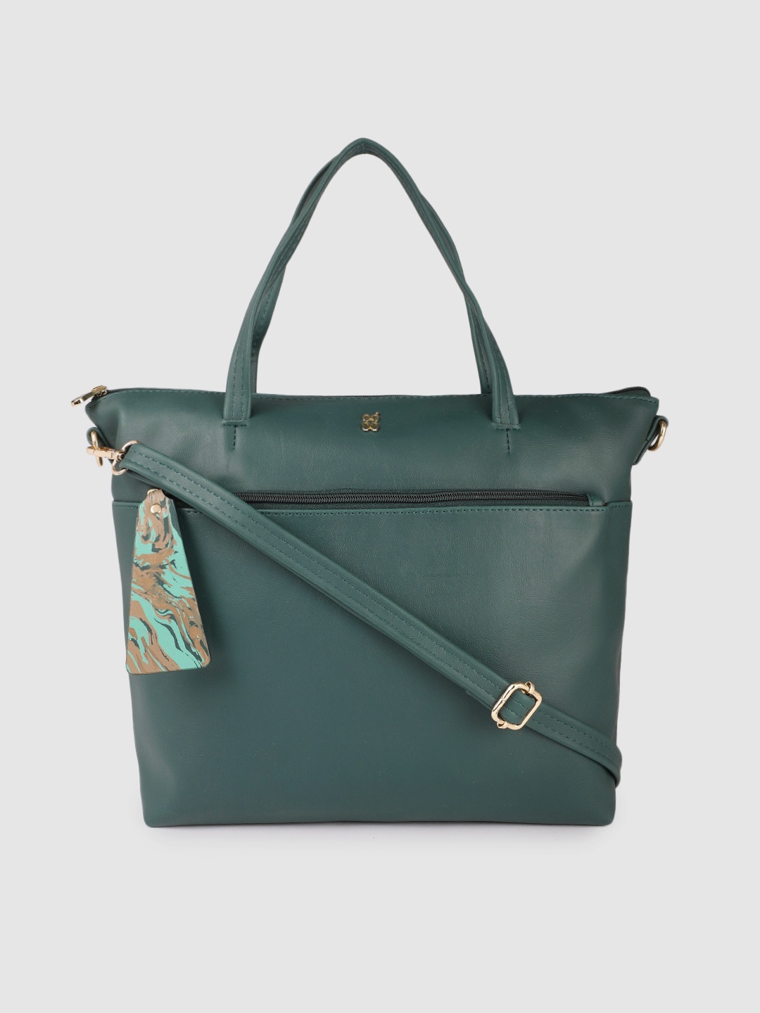 

Baggit Teal Green Solid Structured Handheld Bag