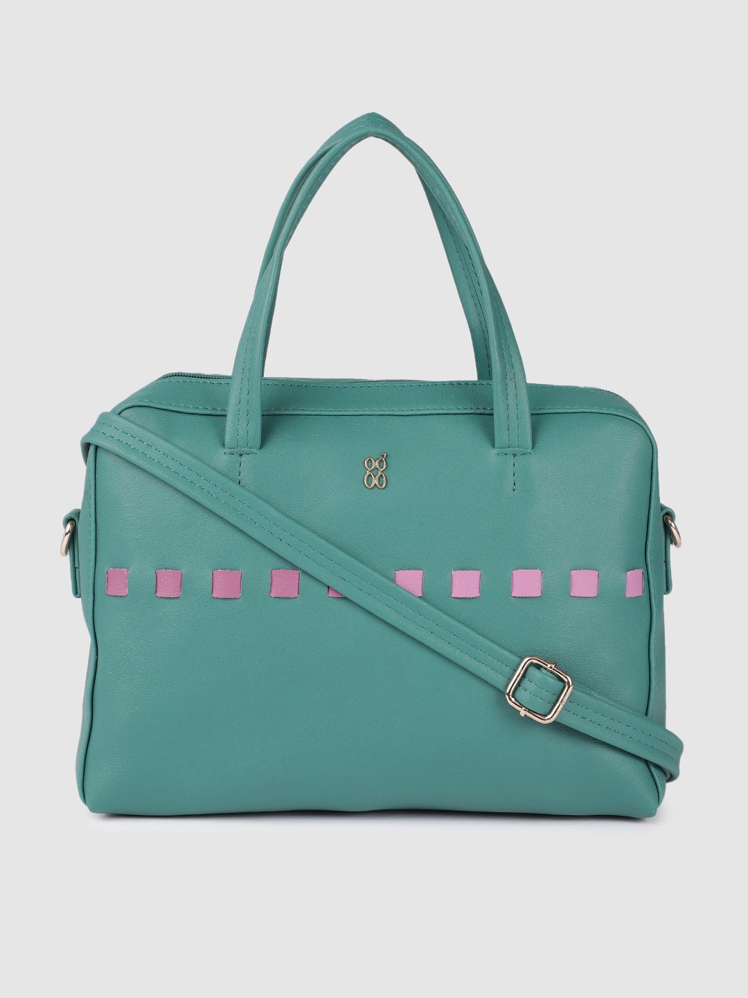 

Baggit Teal Green Solid Structured Handheld Bag