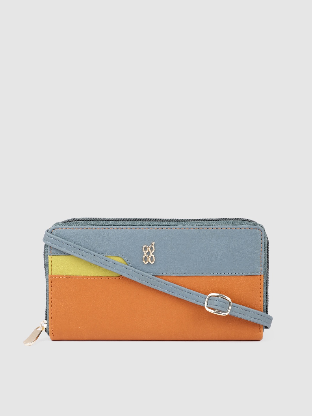 

Baggit Women Grey & Orange Colourblocked Zip Around Wallet
