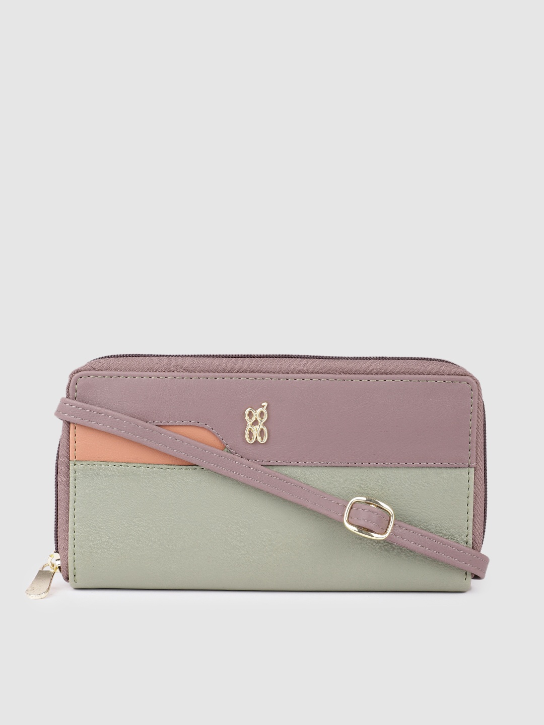 

Baggit Women Purple & Green Colourblocked Zip Around Wallet