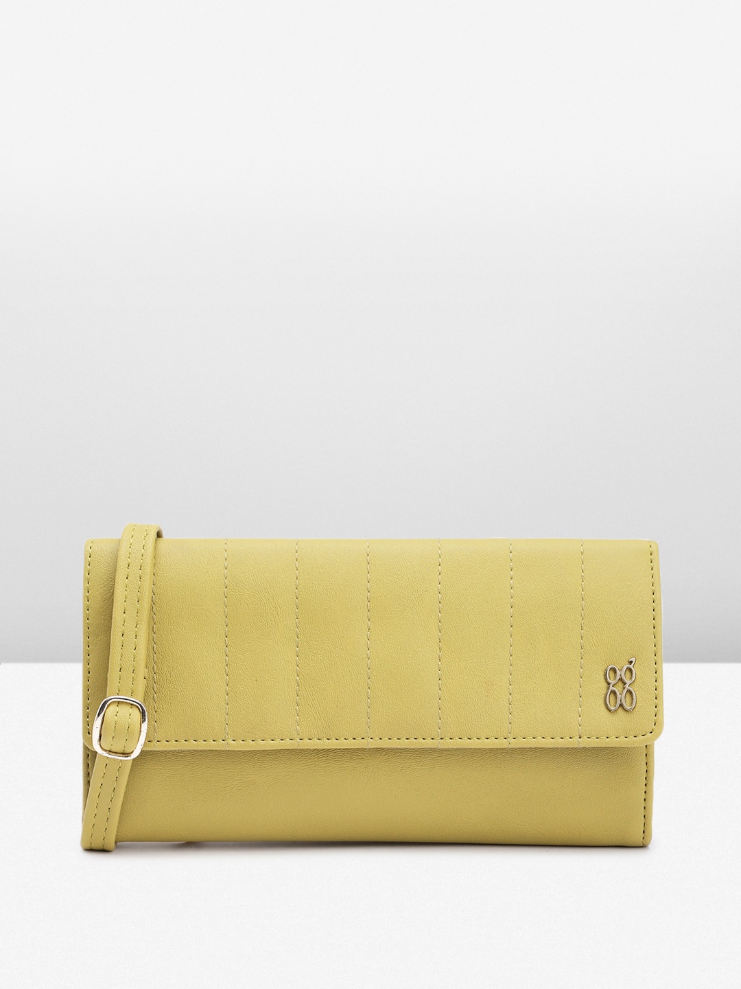 

Baggit Women Solid Quilted PU Envelope Wallet With A Sling Strap, Lime green