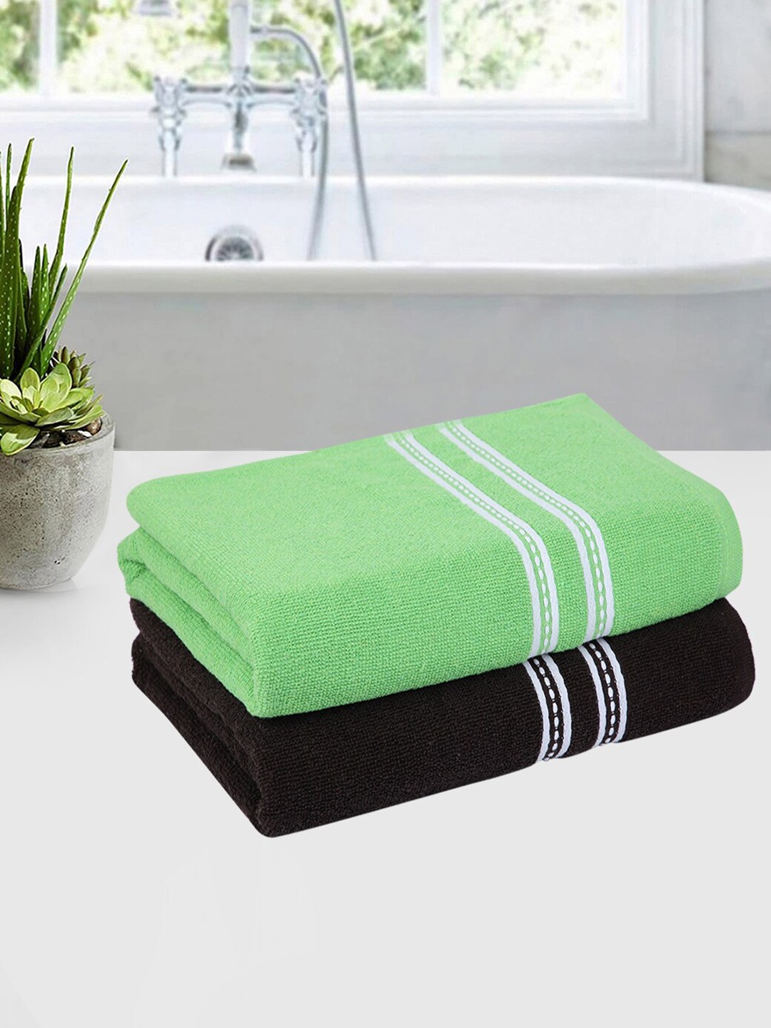 

ROMEE Set Of 2 Solid Cotton 500 GSM Bath Towels, Green