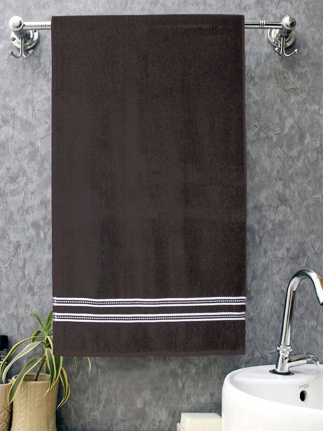 

ROMEE Set of 2 Coffee Brown & Grey Solid 500 GSM Cotton Bath Towels