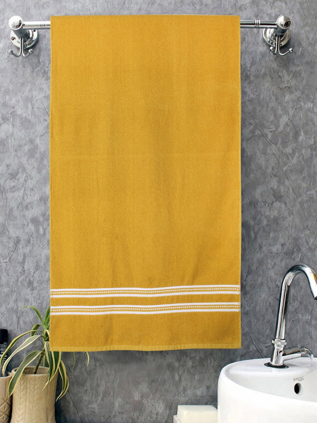 

ROMEE Pack Of 2 Yellow & Coffee Brown Solid Cotton 500 GSM Bath Towels