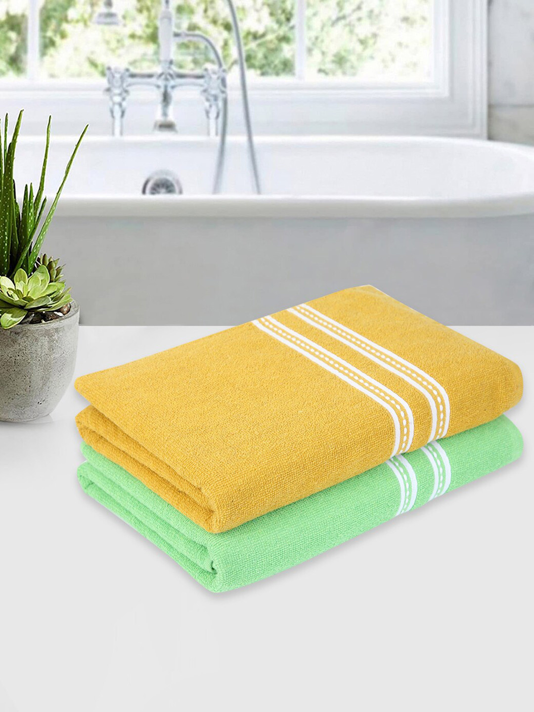 

ROMEE Set Of 2 Solid 500 GSM Cotton Bath Towels, Yellow