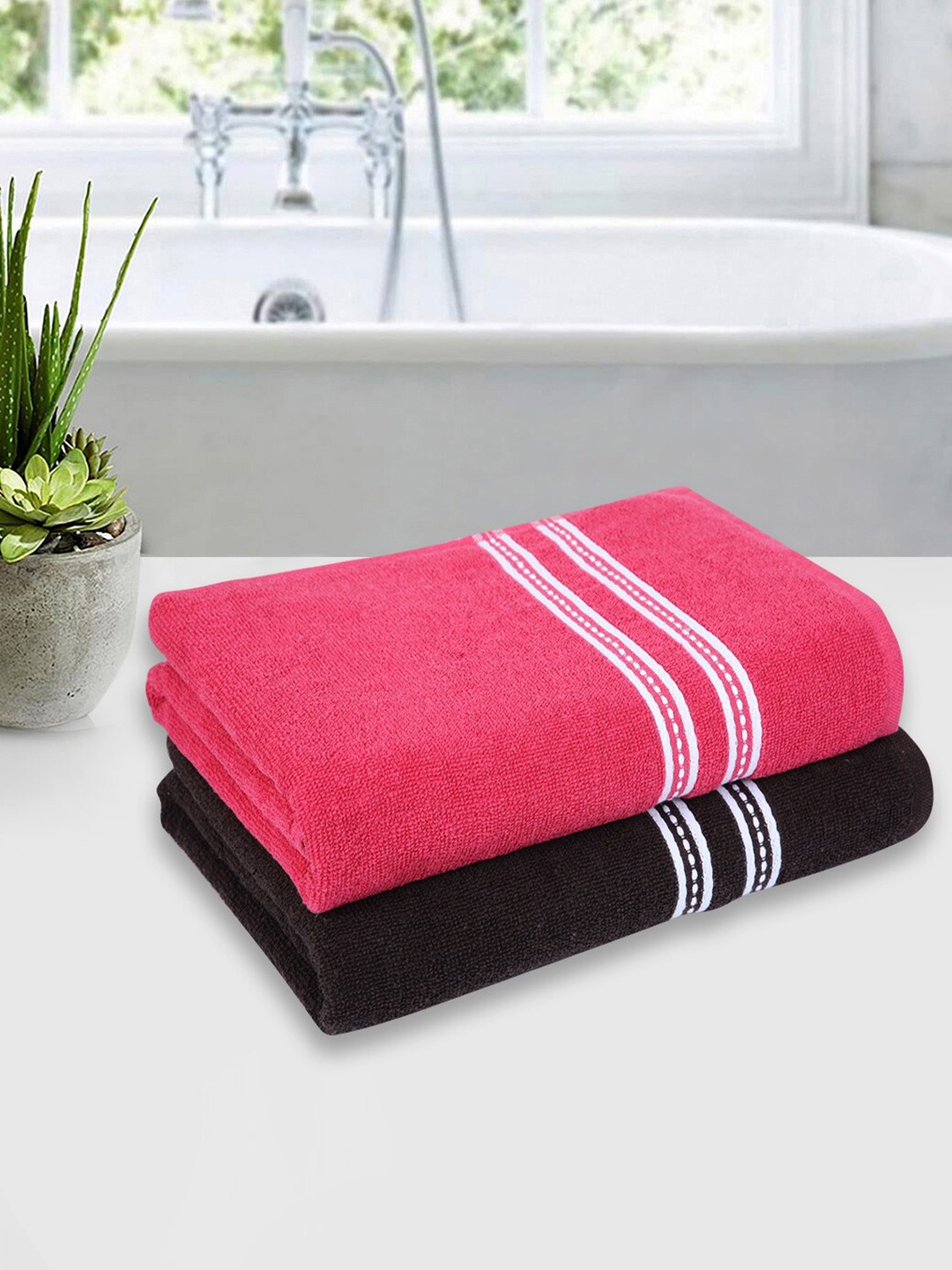 

ROMEE Set Of 2 Solid Cotton 500 GSM Bath Towels, Pink