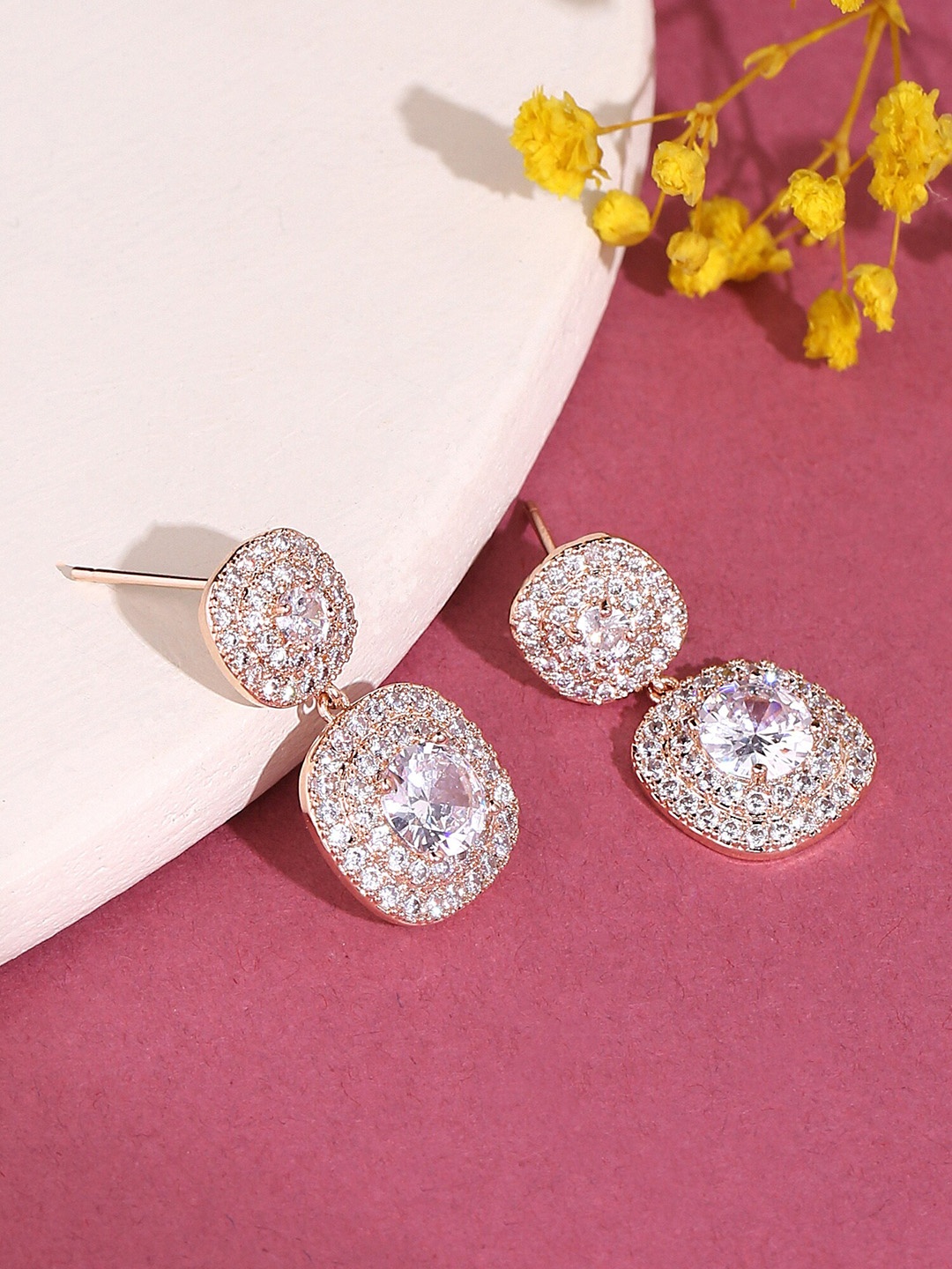 

Yellow Chimes Rose Gold Plated CrystaL Drop Earrings