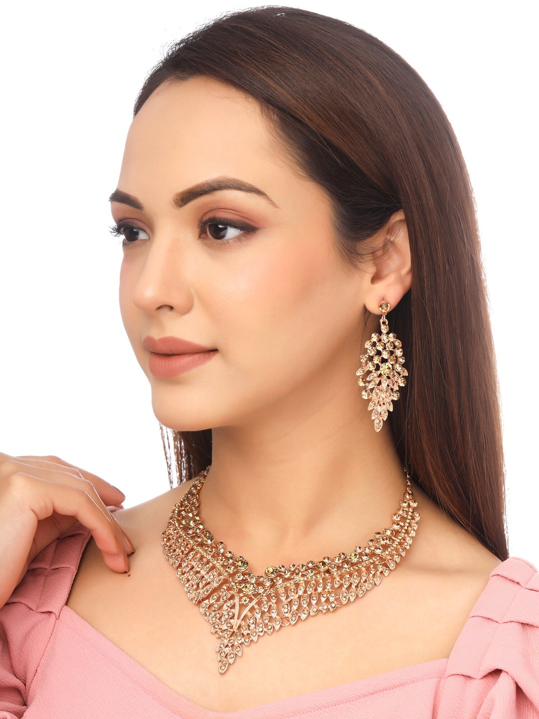 

Yellow Chimes Gold-Toned Crystal Designed Necklace Set