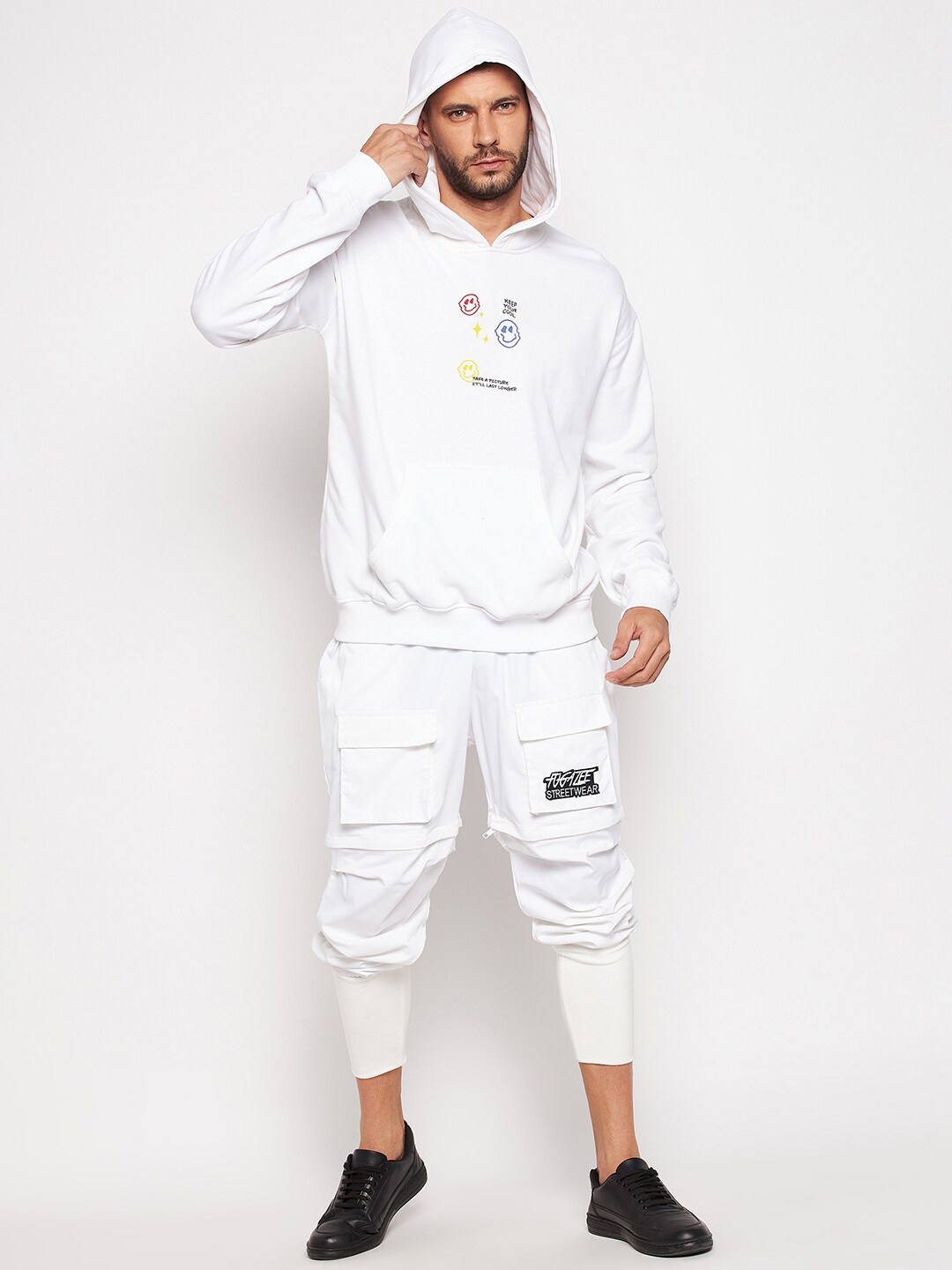 

FUGAZEE Men White Printed Hooded Sweatshirt
