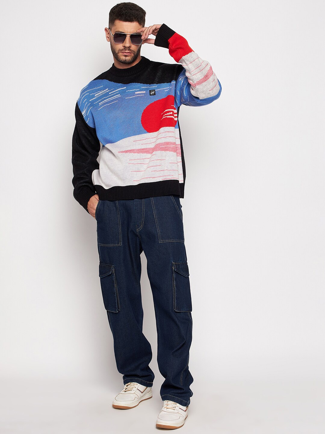 

FUGAZEE Men Black & Blue Colourblocked Pullover