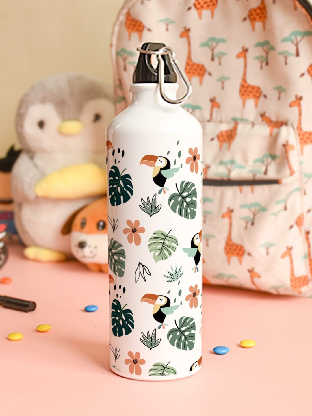 

Indigifts Palm Leaves Printed Aluminum Water Bottle, White