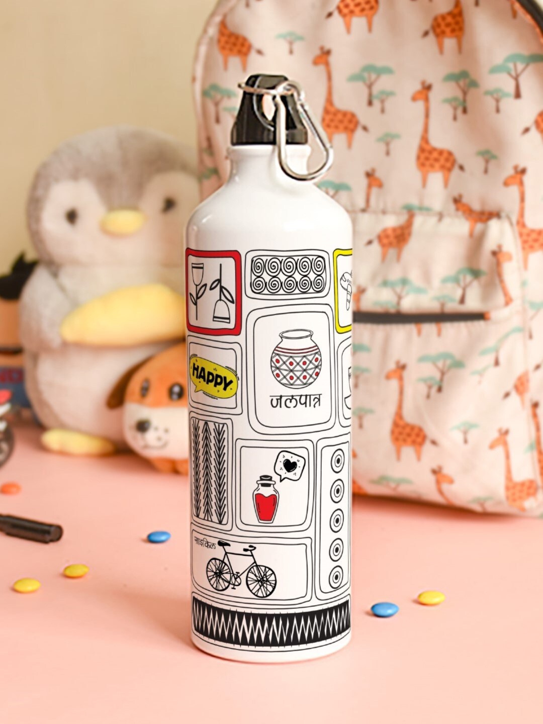 

Indigifts Doodle Art Printed Aluminum Water Bottle 750 Ml, White