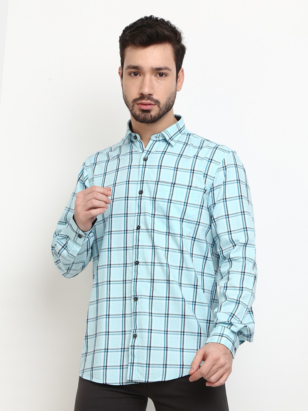 

V-Mart Men Blue Tartan Checks Checked Casual Shirt