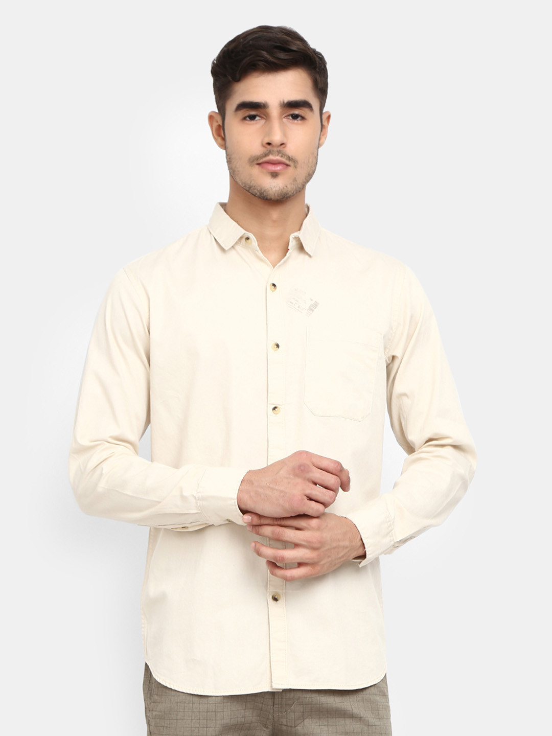 

V-Mart Men Beige cotton Casual Shirt