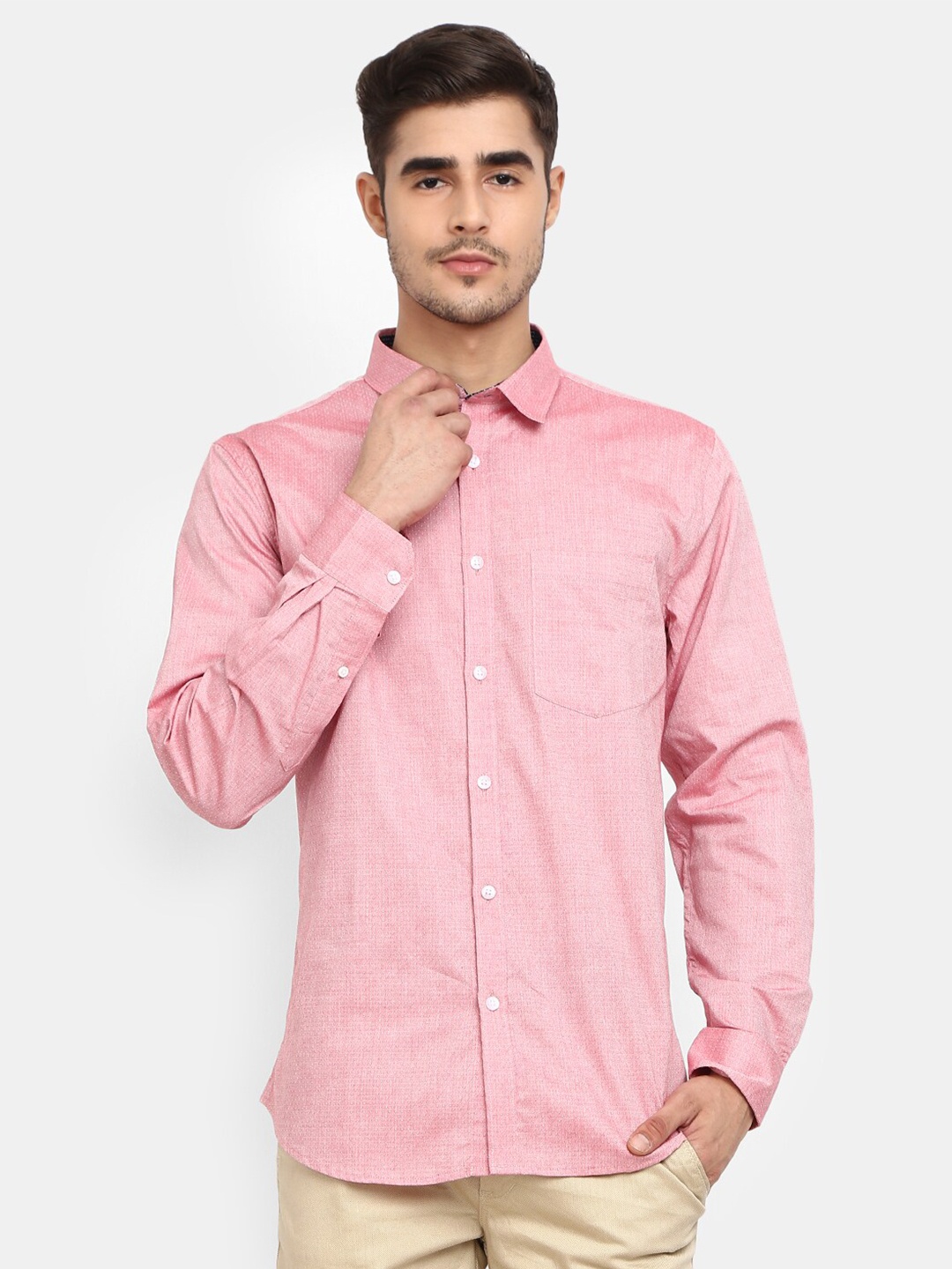 

V-Mart Men Pink Solid Cotton Regular Fit Casual Shirt