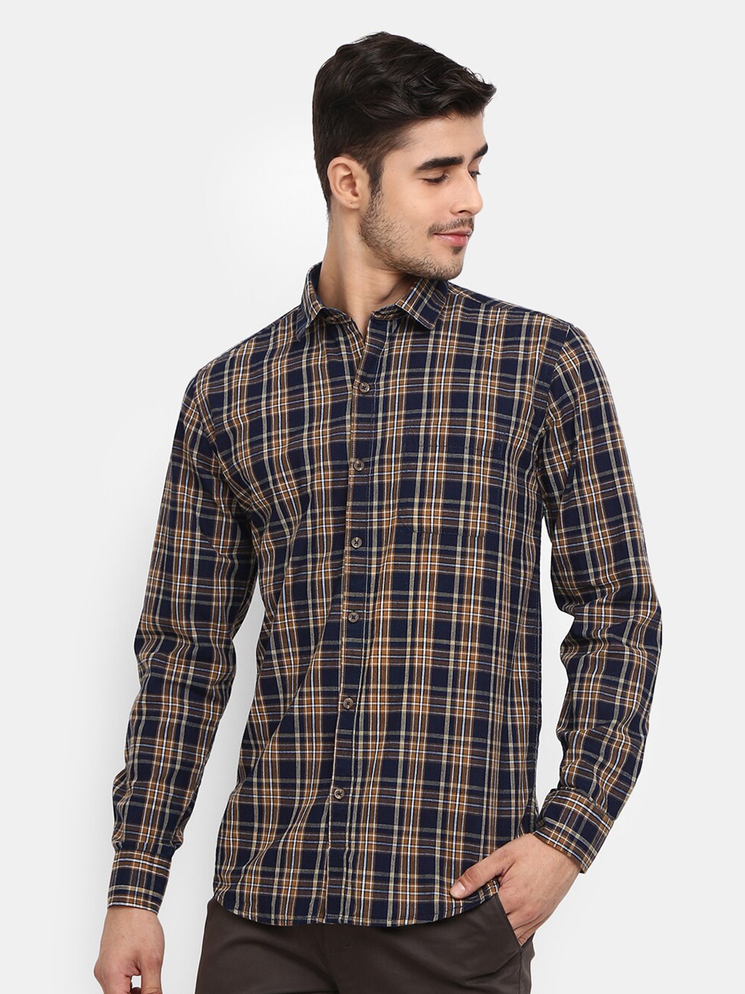 

V-Mart Men Brown Tartan Check Cotton Regular Fit Casual Shirt