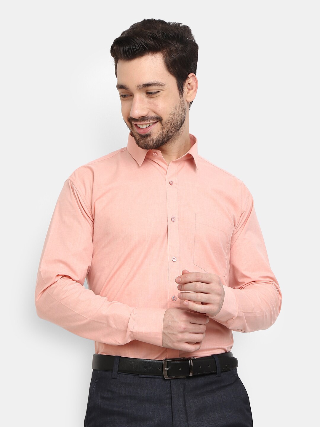 

J White by Vmart Men Peach Solid Regular Fit Cotton Formal Shirt