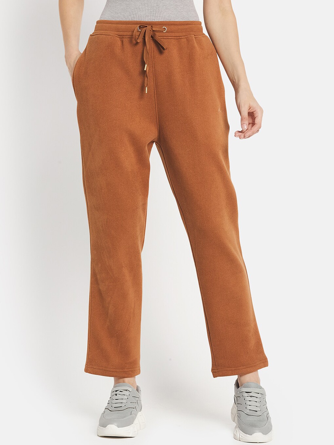 

METTLE Women Brown Solid Cotton Track Pants