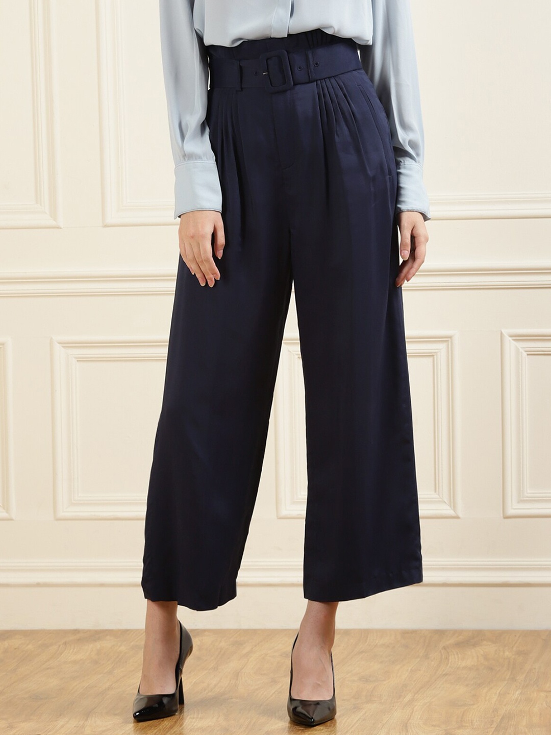 Ted Baker Women Navy Blue Straight Fit Pleated Trouser