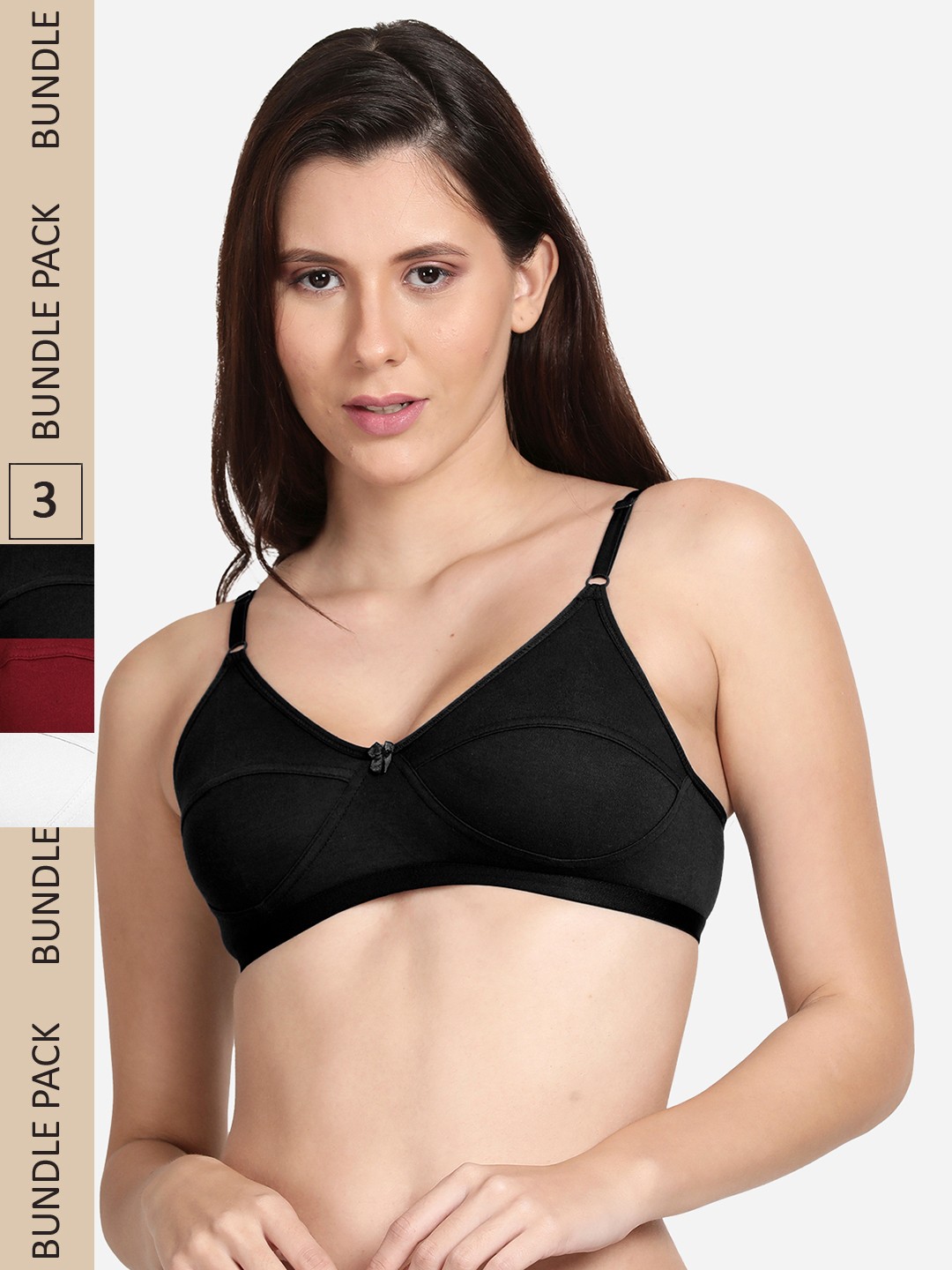 

shyaway Women Set Of 3 Solid Cotton Non Padded Bra, Black