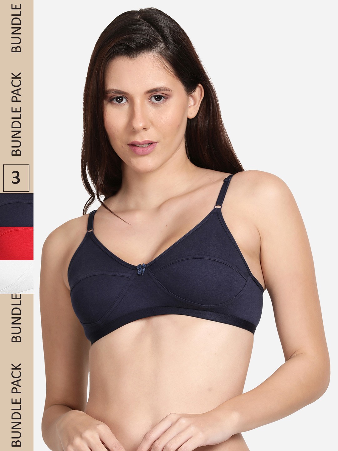 

shyaway Women Pack Of 3 Solid Non Padded Cotton Bra, Red