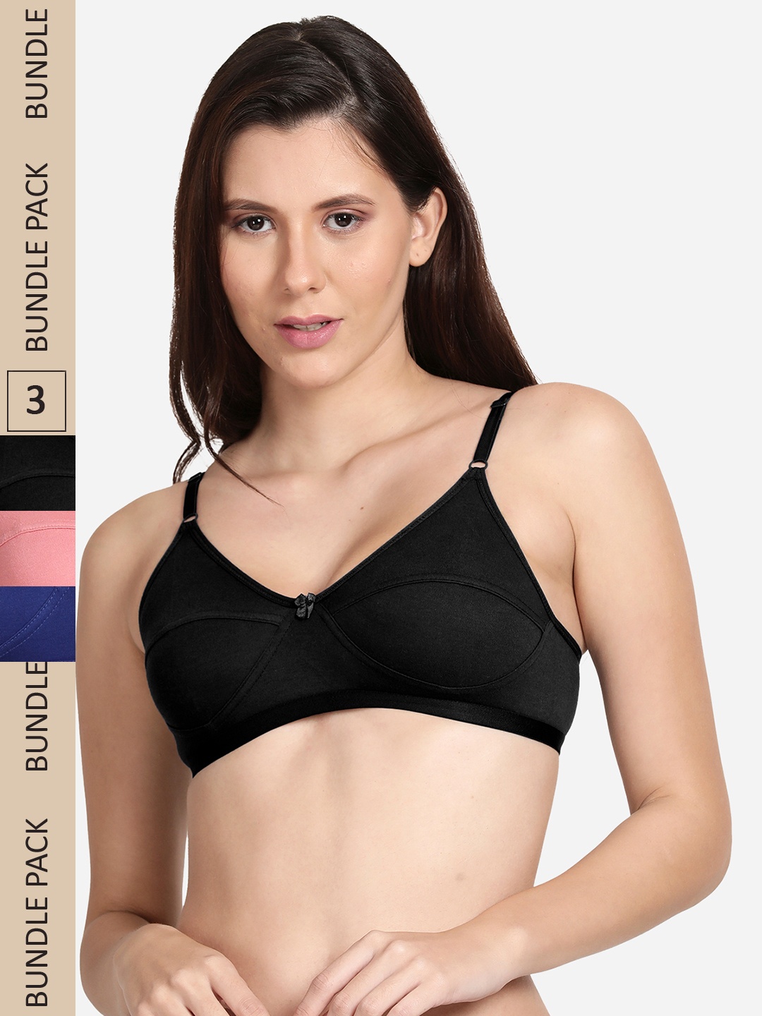

shyaway Woman Pack of 3 Black Blue & Pink Bra